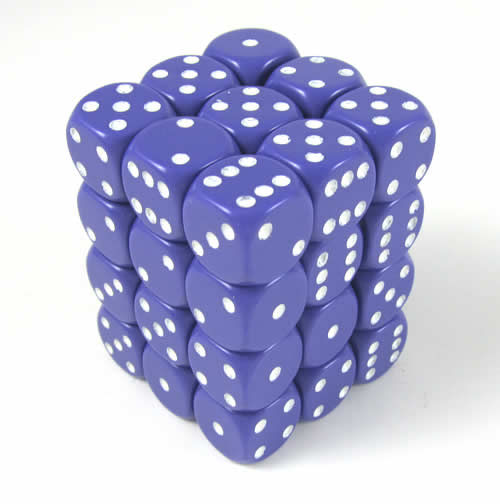 Chessex Opaque Purple/white D6 12mm Dobbelsteen Set (36 stuks) – vanaf 3 jaar