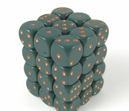 Opaque Dusty Green/gold D6 12mm Dobbelst