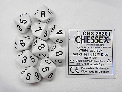Opaque White/black D10 Dobbelsteen Set (
