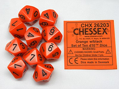 Opaque Orange/black D10 Dobbelsteen Set