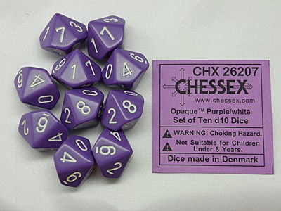 Opaque Purple/white D10 Dobbelsteen Set