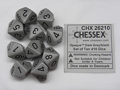 Opaque Grey/black D10 Dobbelsteen Set (1