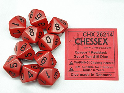Opaque Red/black D10 Dobbelsteen Set (10