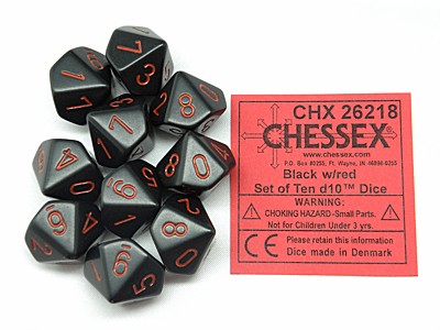 Opaque Black/red D10 Dobbelsteen Set (10