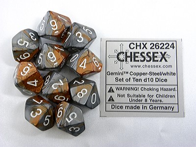 Gemini Copper - Steel/white D10 Dobbelst
