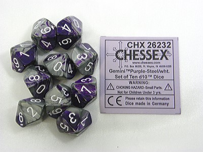 Gemini Purple-Steel/white D10 Dobbelstee