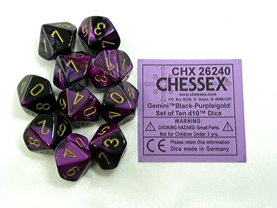Gemini Black-Purple/gold D10 Dobbelsteen