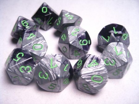 Gemini Black-Grey/green D10 Dobbelsteen