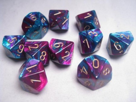 Gemini Purple-Teal/gold D10 Dobbelsteen