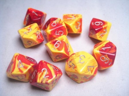 Gemini Red-Yellow/silver D10 Dobbelsteen