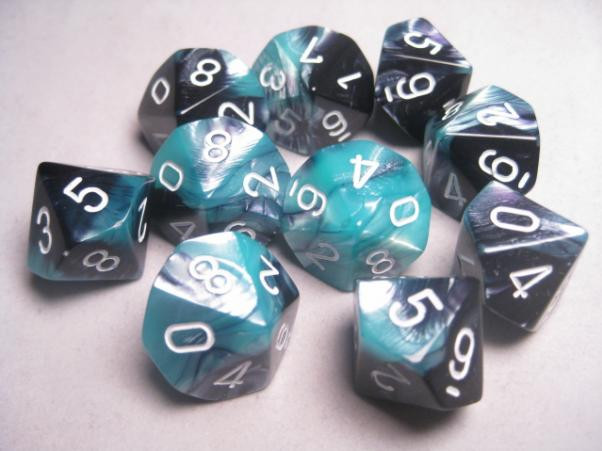 Gemini Steel-Teal/white D10 Dobbelsteen