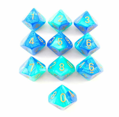 Gemini Blue-Teal/gold D10 Dobbelsteen Se