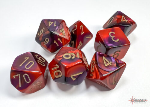 Gemini Polyhedral Purple-Red/gold Dobbel