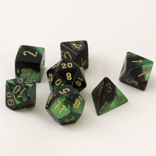 Gemini Black-Green/gold Polydice Dobbels