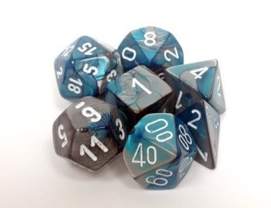 Gemini Steel-Teal/white Polydice Dobbels