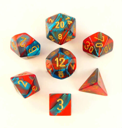 Gemini Red-Teal/gold Polydice Dobbelstee