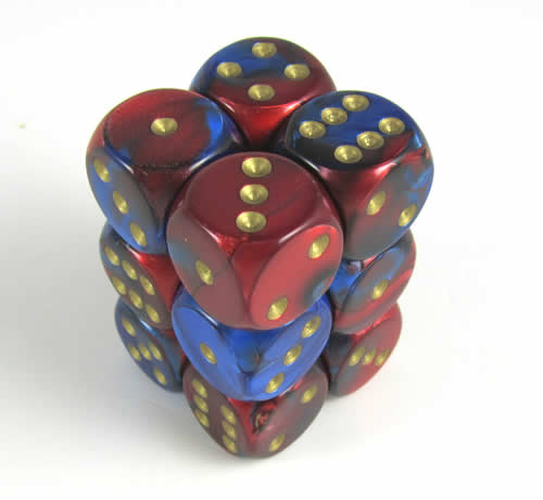 Gemini Blue-Red/gold D6 16mm Dobbelsteen