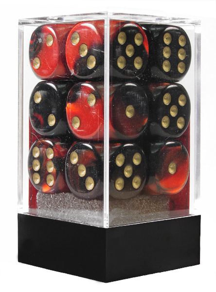 Gemini Black-Red/gold D6 16mm Dobbelstee