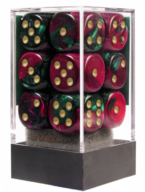 Gemini Green-Purple/gold D6 16mm Dobbels