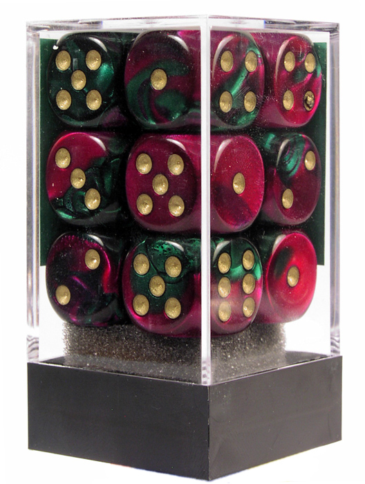 Gemini Green-Purple/gold D6 16mm Dobbels