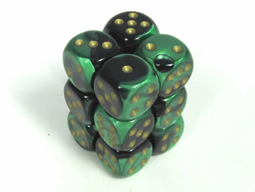 Gemini Black-Green/gold D6 16mm Dobbelst