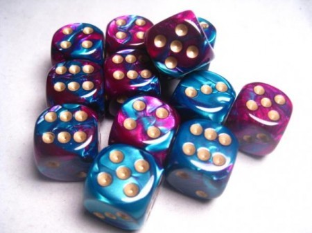 Gemini Purple-Teal/gold D6 16mm Dobbelst