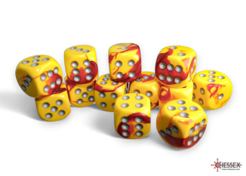 Gemini 16mm d6 Red-Yellow/silver Dobbels
