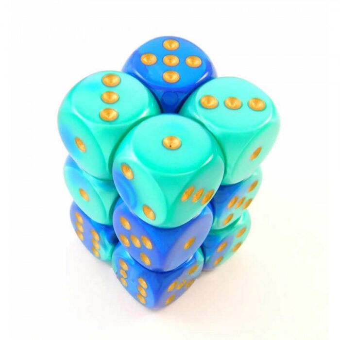 Gemini Blue-Teal/gold D6 16mm Dobbelstee