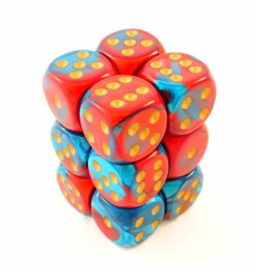Gemini Red-Teal/gold D6 16mm Dobbelsteen