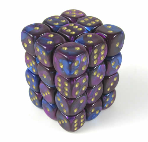 Gemini Blue-Purple/gold D6 12mm Dobbelst