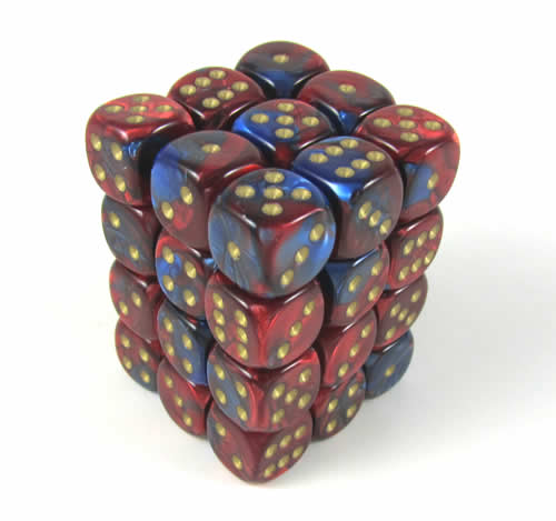 Gemini Blue-Red/gold D6 12mm Dobbelsteen