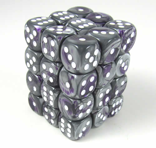 Gemini Purple-Steel/white D6 12mm Dobbel