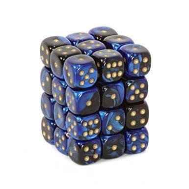 Gemini Black-Blue/gold D6 12mm Dobbelste
