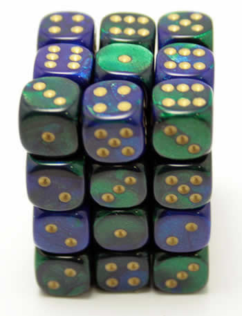 Gemini Blue-Green/gold D6 12mm Dobbelste