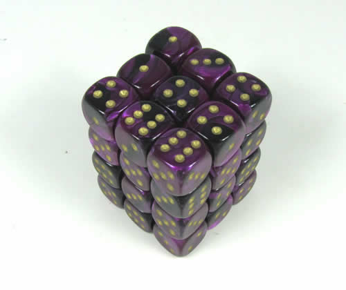 Gemini Black-Purple/gold D6 12mm Dobbels