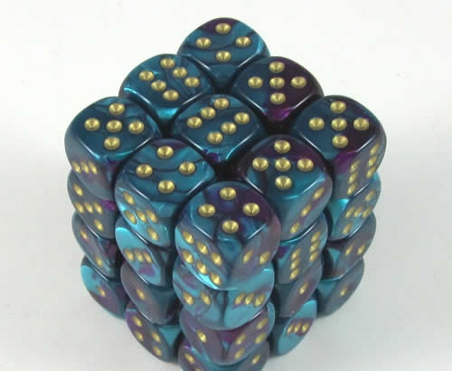 Gemini Purple-Teal/Gold D6 12mm Dobbelst
