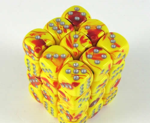 Gemini Red-Yellow/silver D6 12mm Dobbels