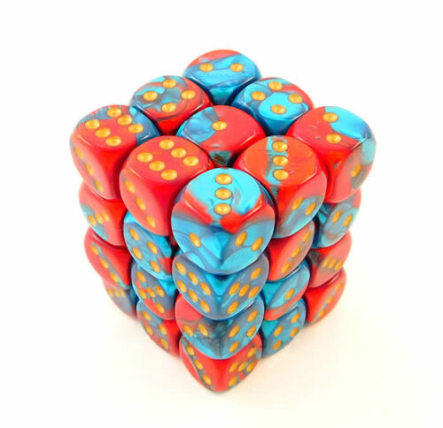 Gemini Red-Teal/gold D6 12mm Dobbelsteen