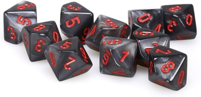 Velvet Black/red D10 Dobbelsteen Set (10