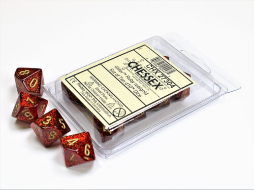 Glitter Ruby/gold D10 Dobbelsteen Set (1
