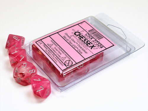 Ghostly Glow Pink/silver D10 Dobbelsteen