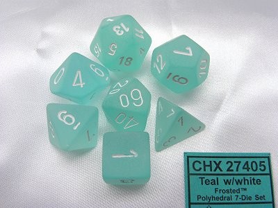 Frosted Teal/white Polydice Dobbelsteen