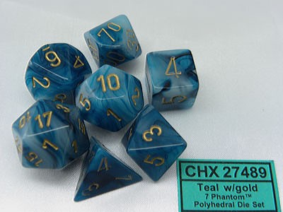 Phantom Teal/gold Polydice Dobbelsteen S