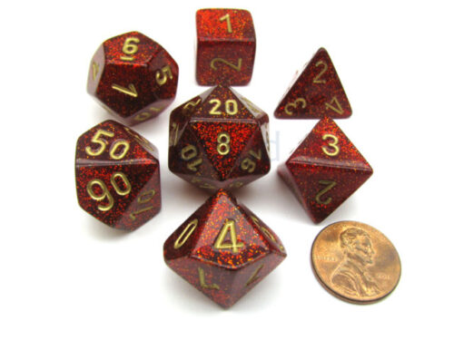 Glitter Ruby/gold Polydice Dobbelsteen S