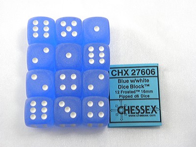 Frosted Blue/white D6 16mm Dobbelsteen S