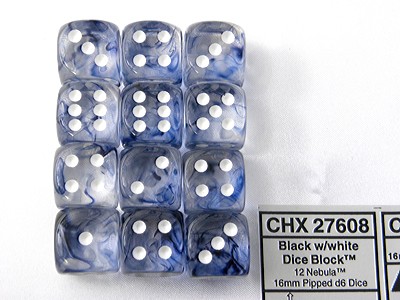 Nebula Black/white D6 16mm Dobbelsteen S