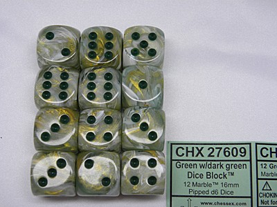 Marble Green/dark green D6 16mm Dobbelst