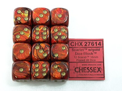 Scarab Scarlet/gold D6 16mm Dobbelsteen