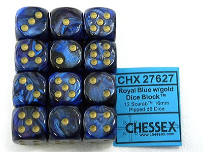 Scarab Royal Blue/gold D6 16mm Dobbelste