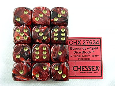 Vortex Burgundy/gold D6 16mm Dobbelsteen